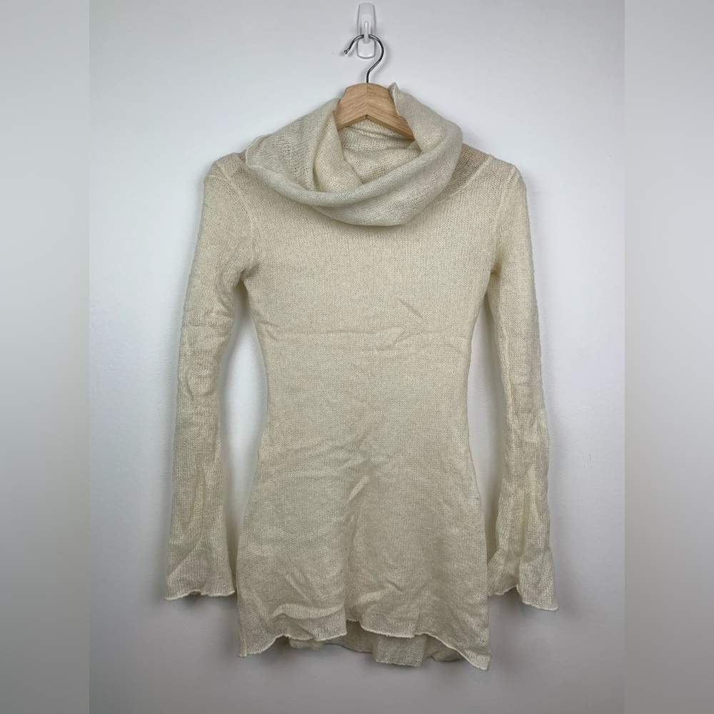 Wool Angora Sweater Ivory Medium Sheer Lined Y2K 00s Turtleneck Italy Peccati